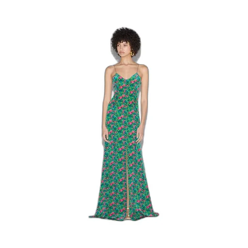 Floral print silk evening dress