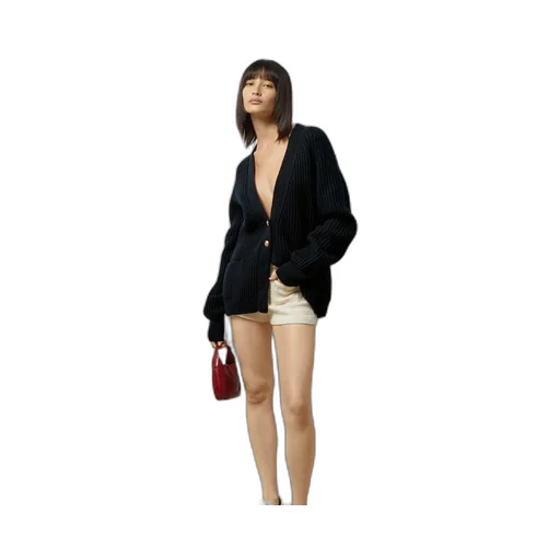 Rib stitch wool cardigan