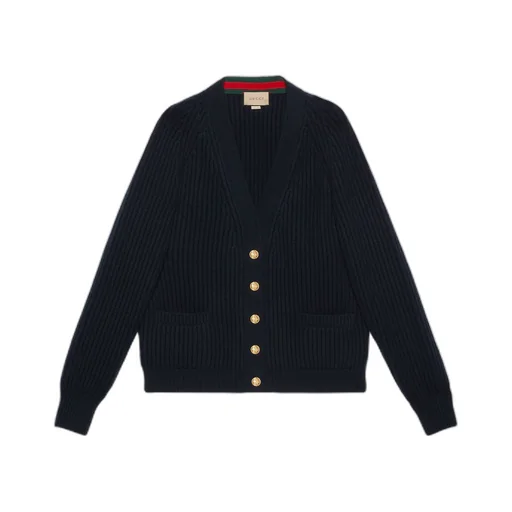 Rib stitch wool cardigan