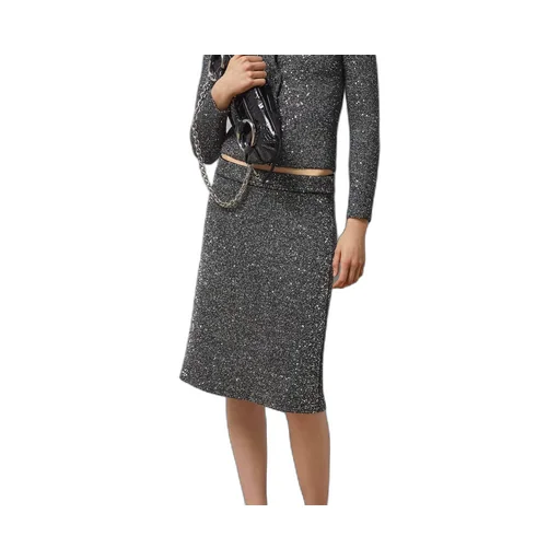 Viscose knit skirt with sequin embroidery