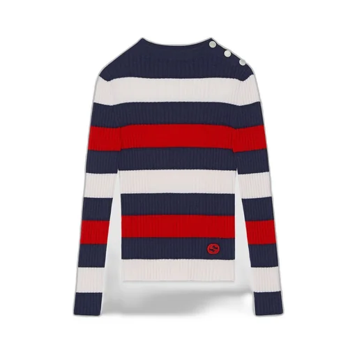 Striped rib stitch wool top