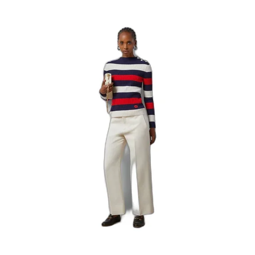 Striped rib stitch wool top