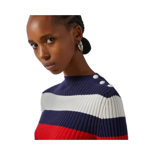 Striped rib stitch wool top