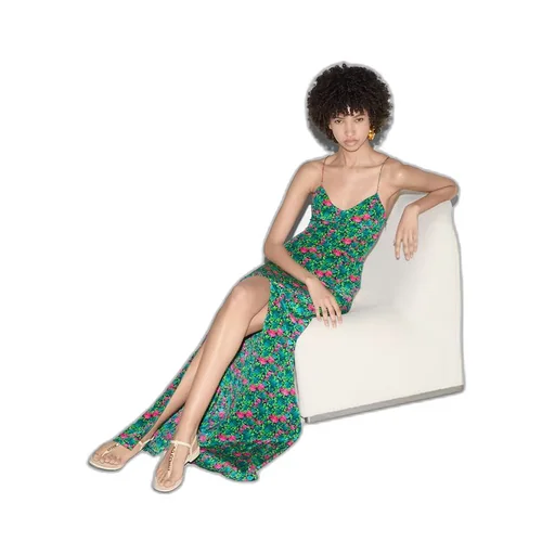 Floral print silk evening dress