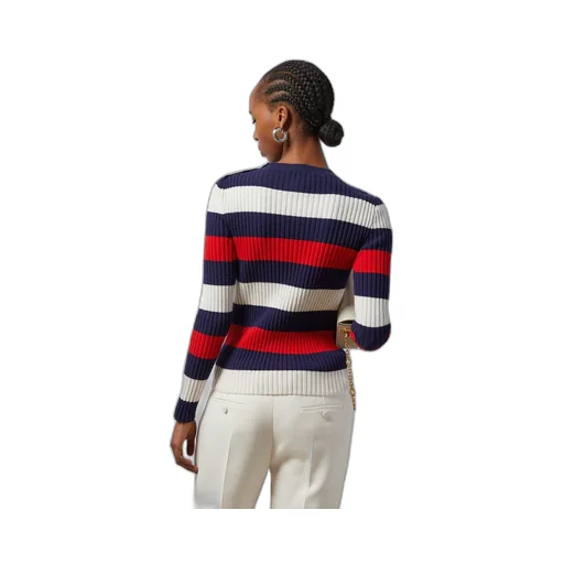 Striped rib stitch wool top