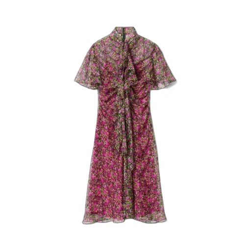 Floral print silk evening dress