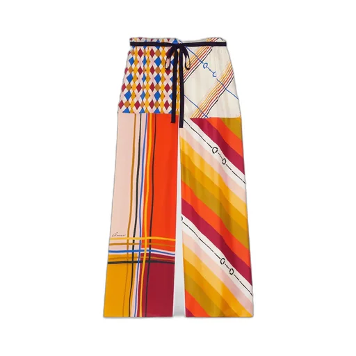 Heritage patchwork print silk trousers