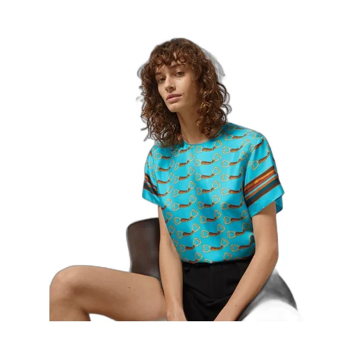Horsebit and harness print silk top