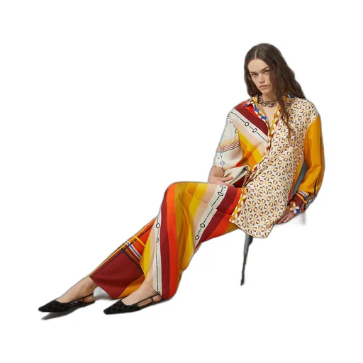 Heritage patchwork print silk trousers