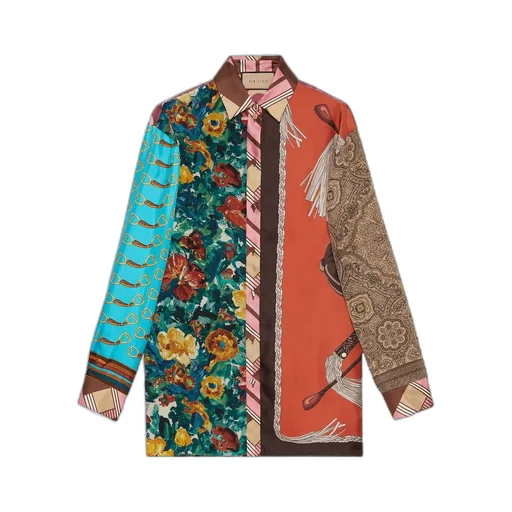 Heritage patchwork print silk shirt