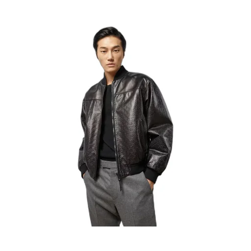 GG embossed leather bomber jacket