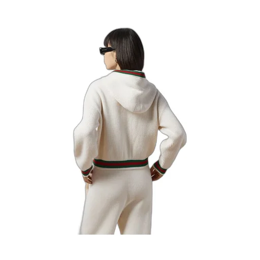 Rib stitch wool cardigan with Web