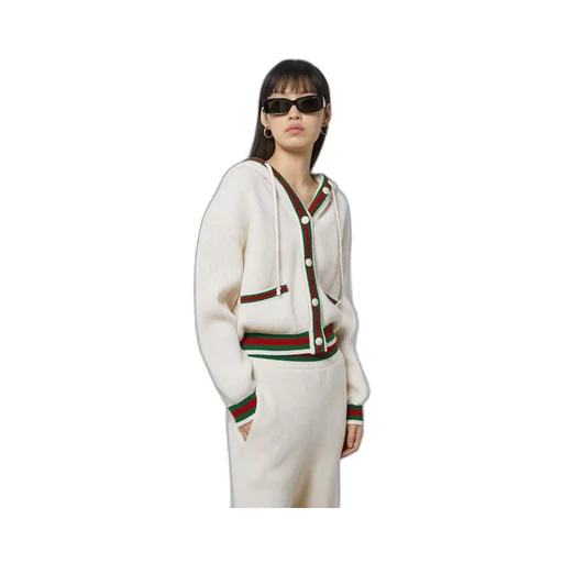 Rib stitch wool cardigan with Web