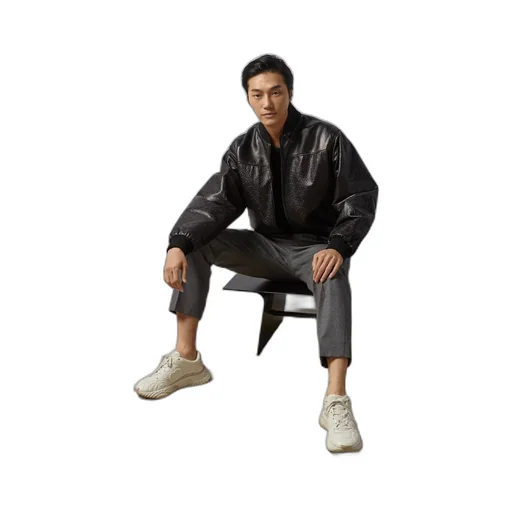 GG embossed leather bomber jacket