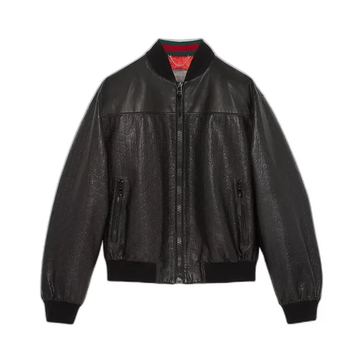 GG embossed leather bomber jacket