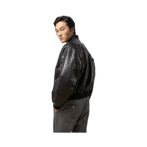 GG embossed leather bomber jacket