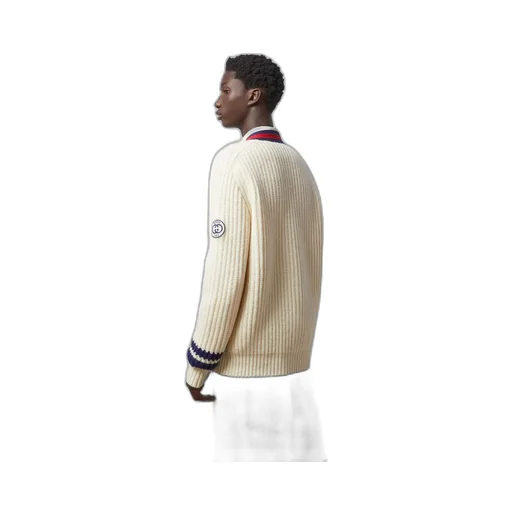Cable wool knit cardigan with Web