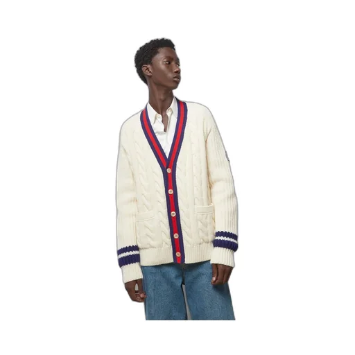 Cable wool knit cardigan with Web