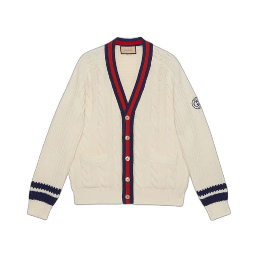 Cable wool knit cardigan with Web