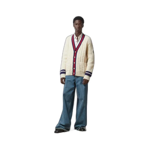 Cable wool knit cardigan with Web