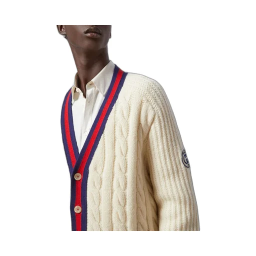 Cable wool knit cardigan with Web