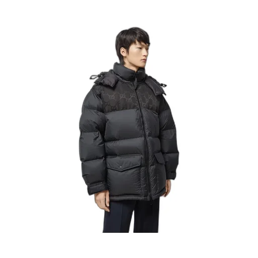 Nylon down jacket with GG inserts