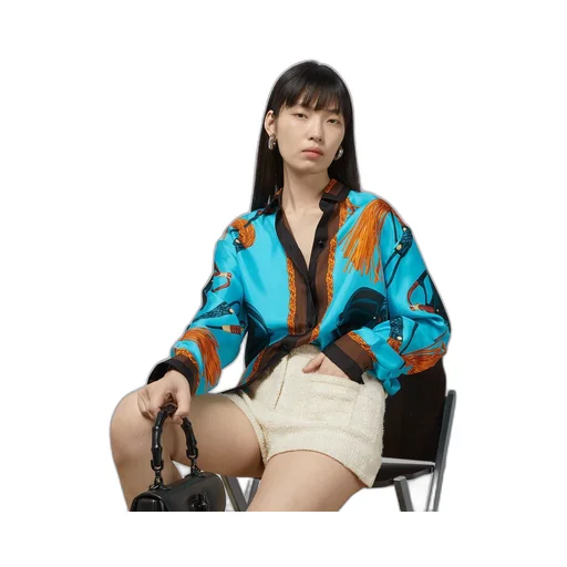 Equestrian print silk twill shirt