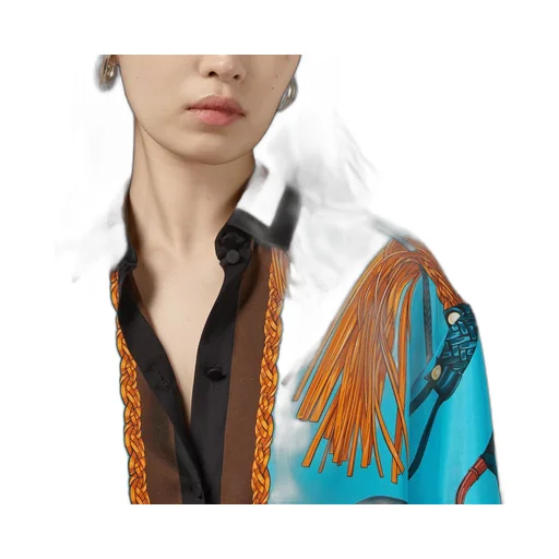 Equestrian print silk twill shirt
