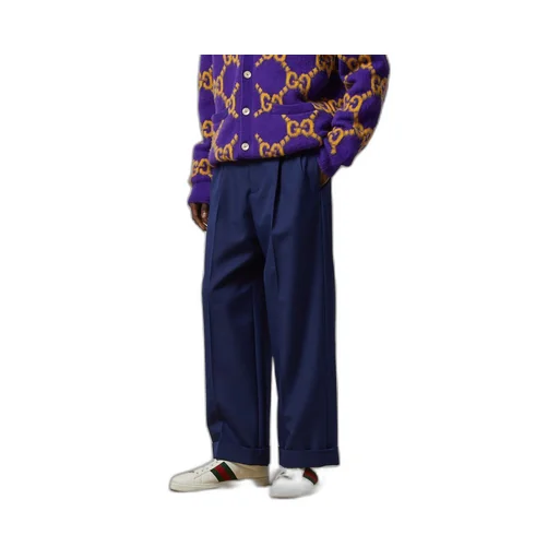 Wool twill trousers with embroidery