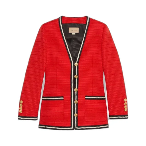 Wool jacket with braided ribbon trim