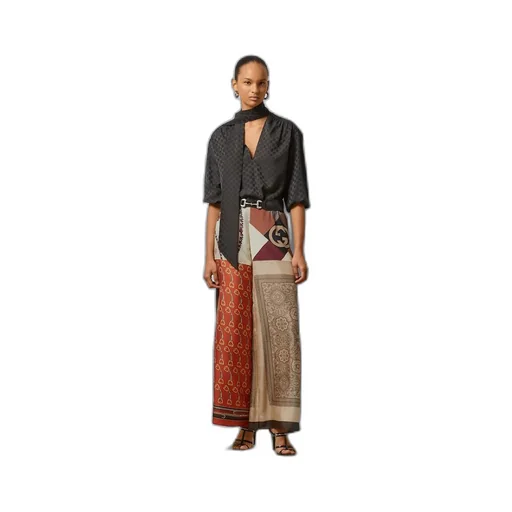 Heritage patchwork print silk trousers