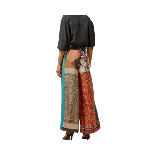 Heritage patchwork print silk trousers