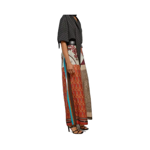 Heritage patchwork print silk trousers