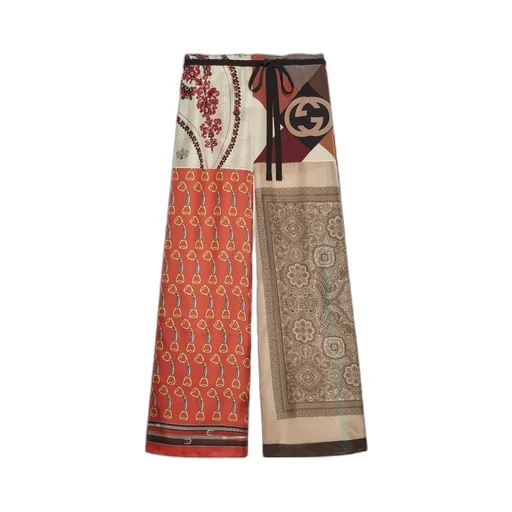 Heritage patchwork print silk trousers