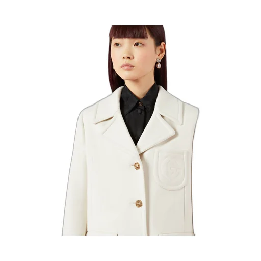 Double G embroidery wool coat