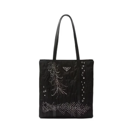 Medium Re-Nylon patchwork tote bag with embroidery