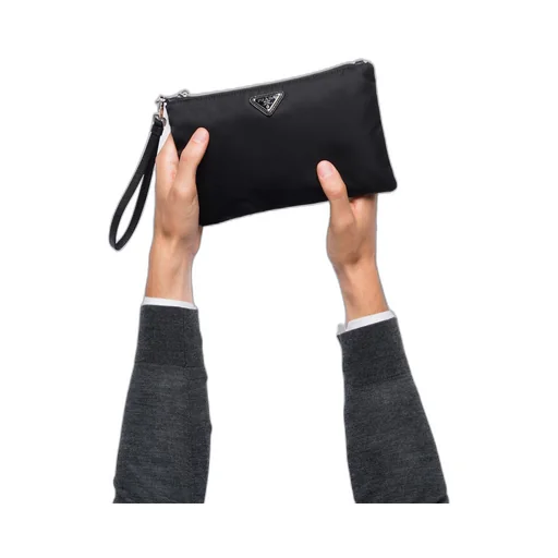 Re-Nylon and Saffiano leather pouch