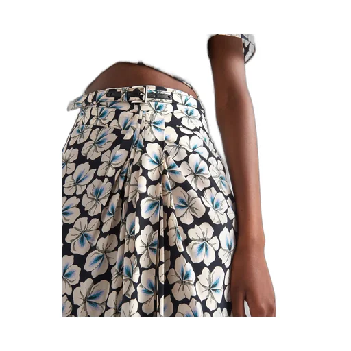 Printed pongee midi-skirt