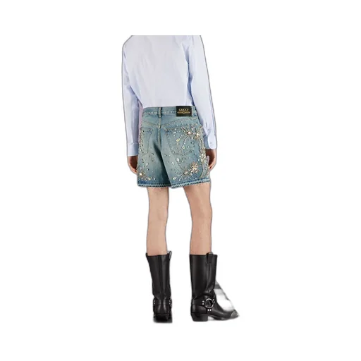 Denim short with crystal trim