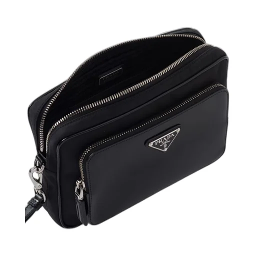 Re-Nylon and brushed leather pouch