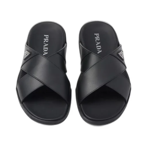 Leather crisscross slides