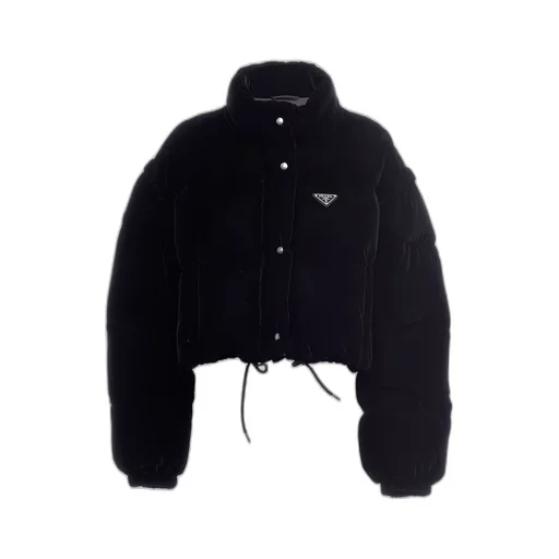 Convertible cropped velvet down jacket