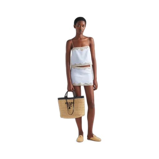 Embroidered, lace-trimmed linen miniskirt