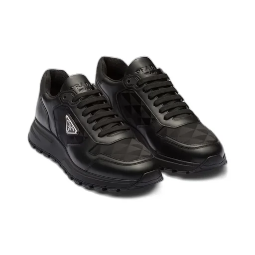 Leather and Re-Nylon high-top sneakers