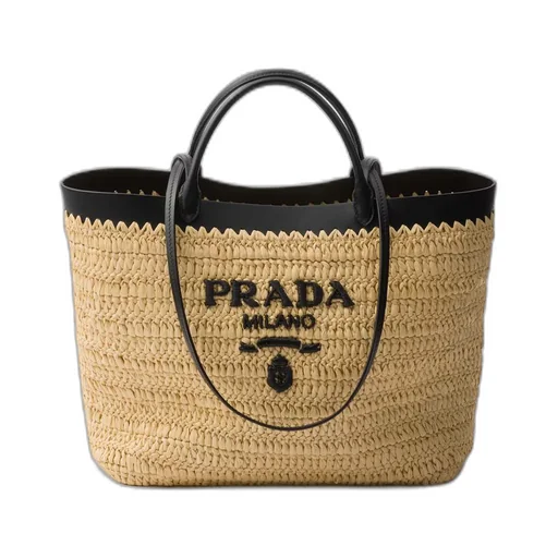 Medium crochet and leather tote bag
