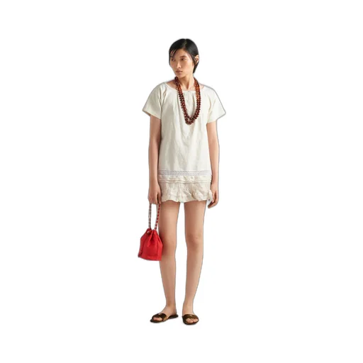 Embroidered antiqued silk and linen mini-dress