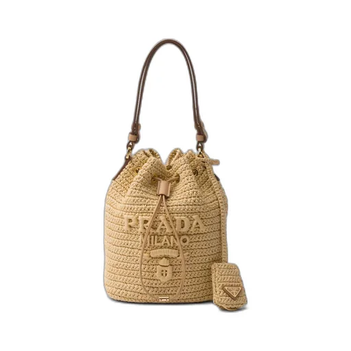 Crochet and leather mini-bucket bag