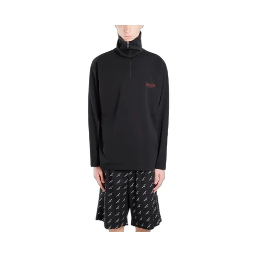 Sinners Print Embroidered Logo Half Zipper High Collar Sweater