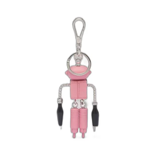 Saffiano leather robot trick keychain