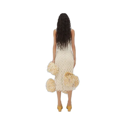 Paper Mesh Crochet Skirt With Pompom